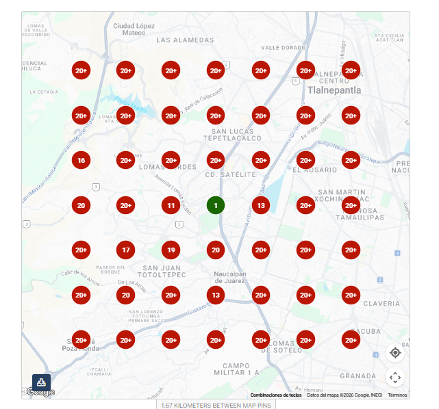 Antes: grid de posiciones en Google Maps