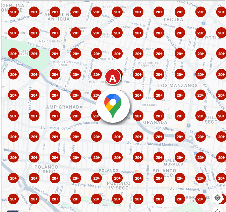 Grid local (rojo): visibilidad baja fuera del entorno inmediato